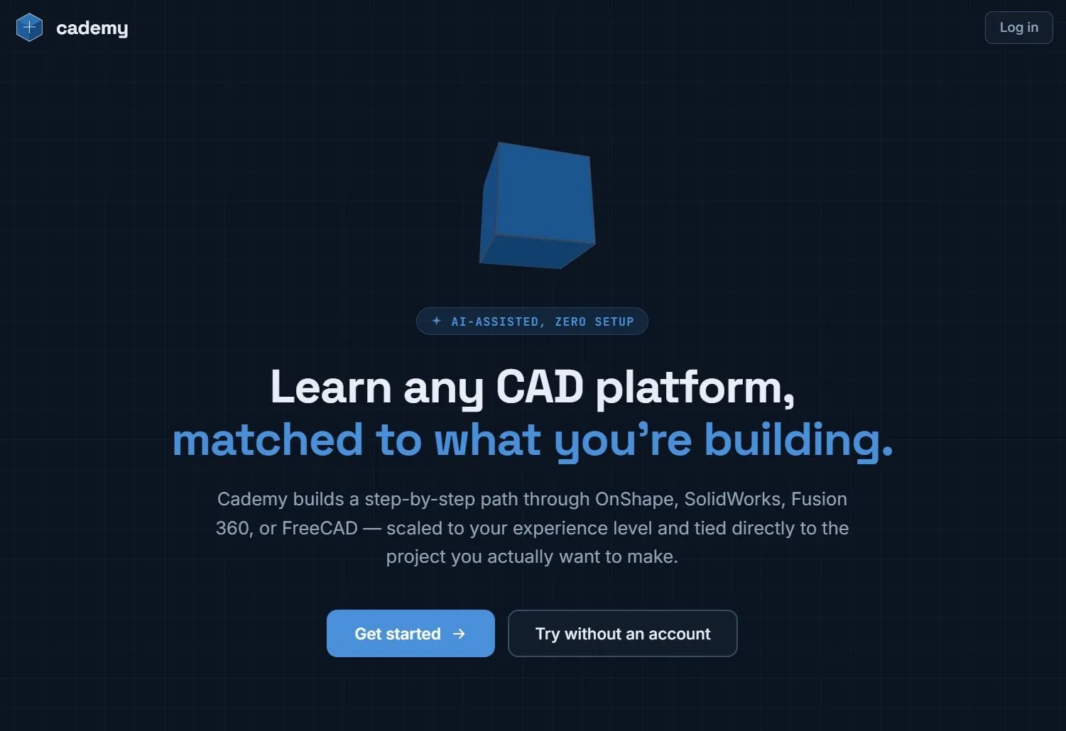 The Cademy landing page