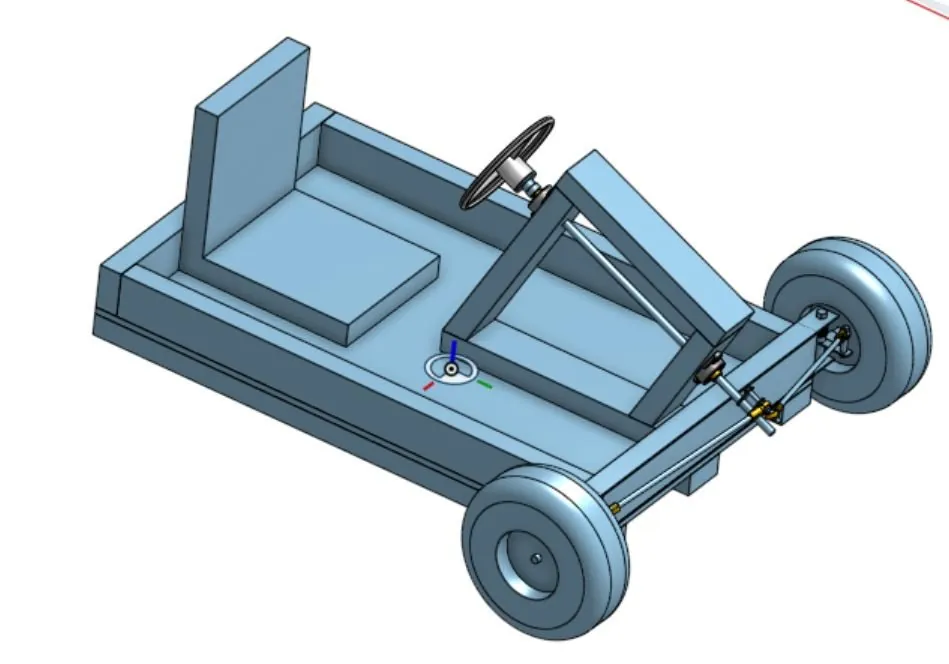 Earlier CAD model of the front frame, seat and steering